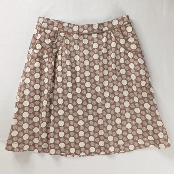 New Brown White Polka Dot Boden Linen Flowy Skirt NWT